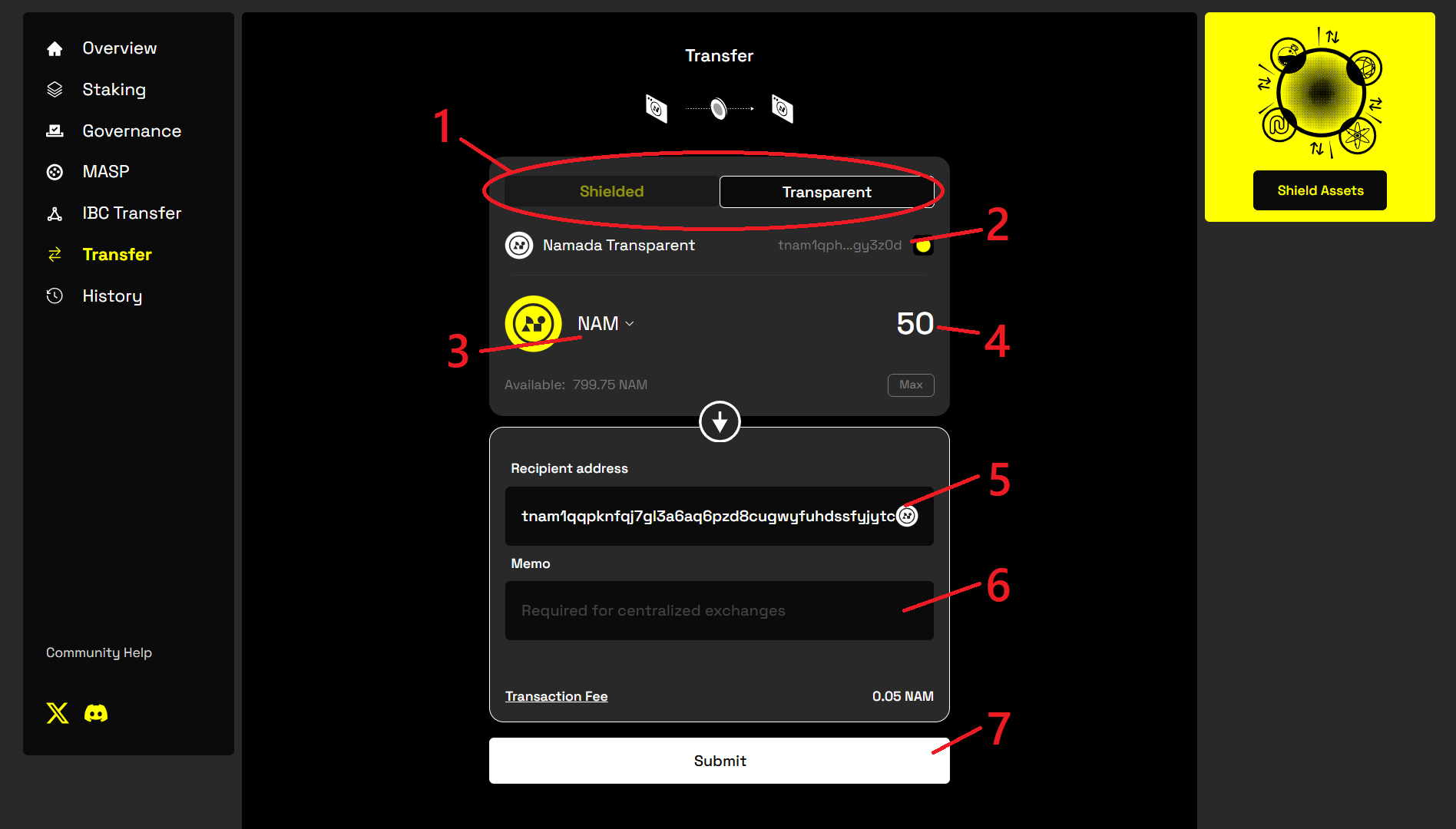 Transfer dialog